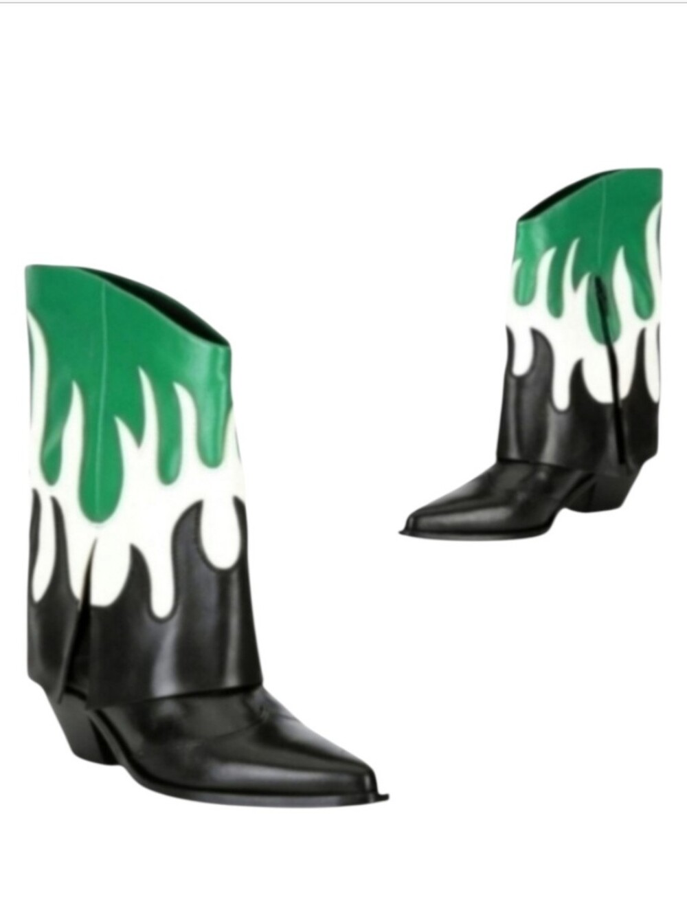 Gianni Bini Conley Flame Fold Over Western Leather Boots Green Black White 6.5